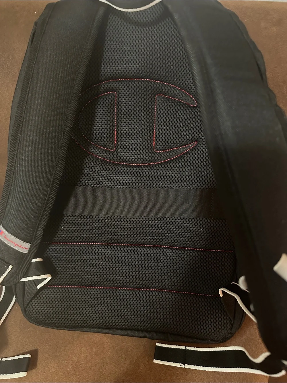 Champion Black Backpack with Red & Blue Logo Embroidery